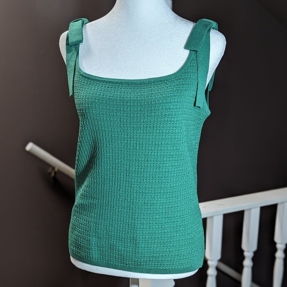 Ann Taylor Teal Textured Tie-Strap Tank